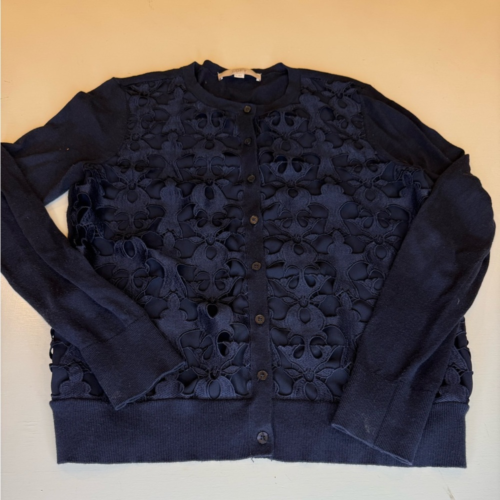 LOFT navy eyelet cardigan